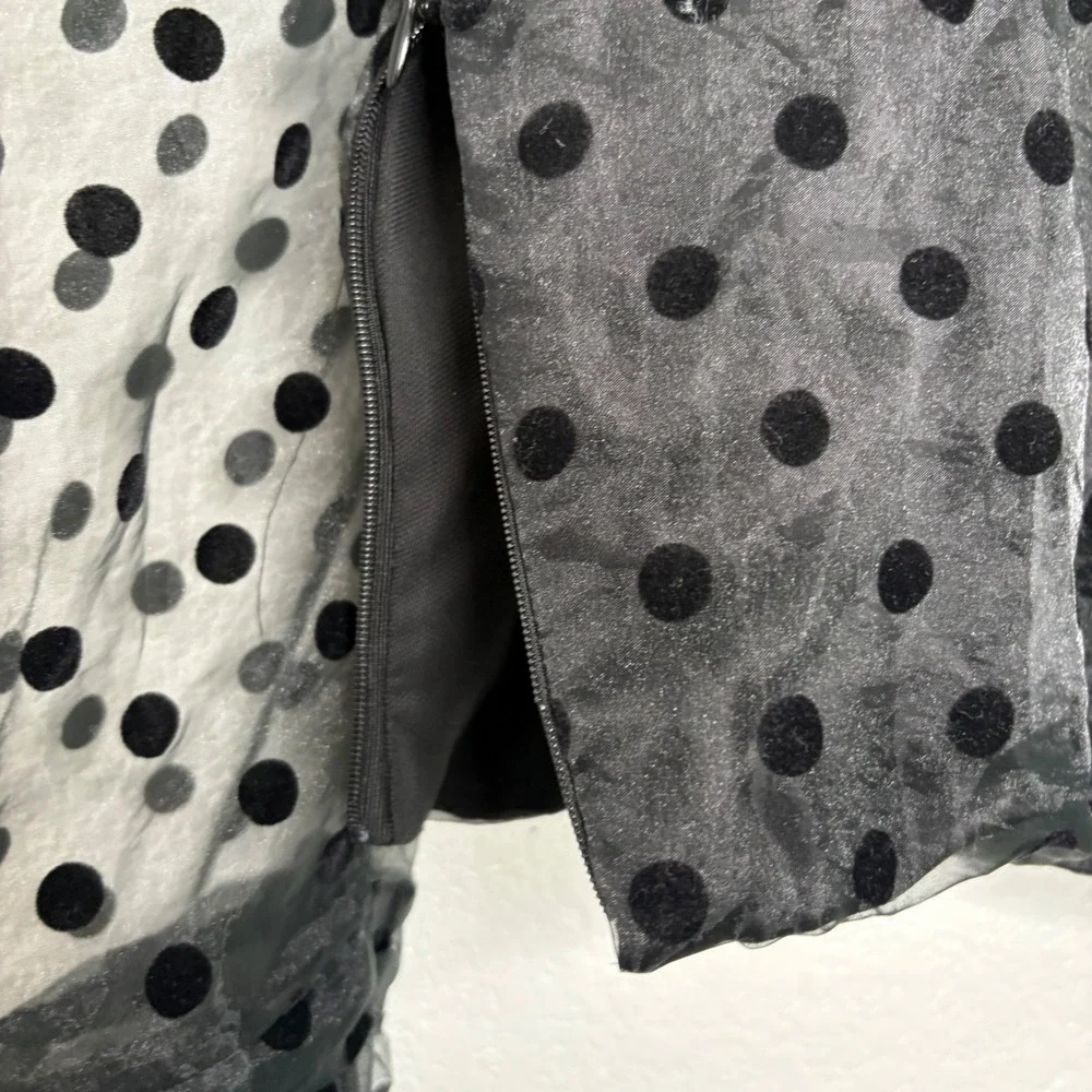 Zara Black Sheer Polka Dot Organza Puff Sleeve Crop Top Small P2P 14in